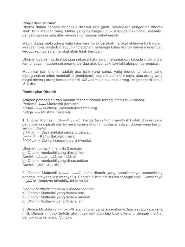 Pengertian dan Macam Dhomir dalam Bahasa Arab | PDF