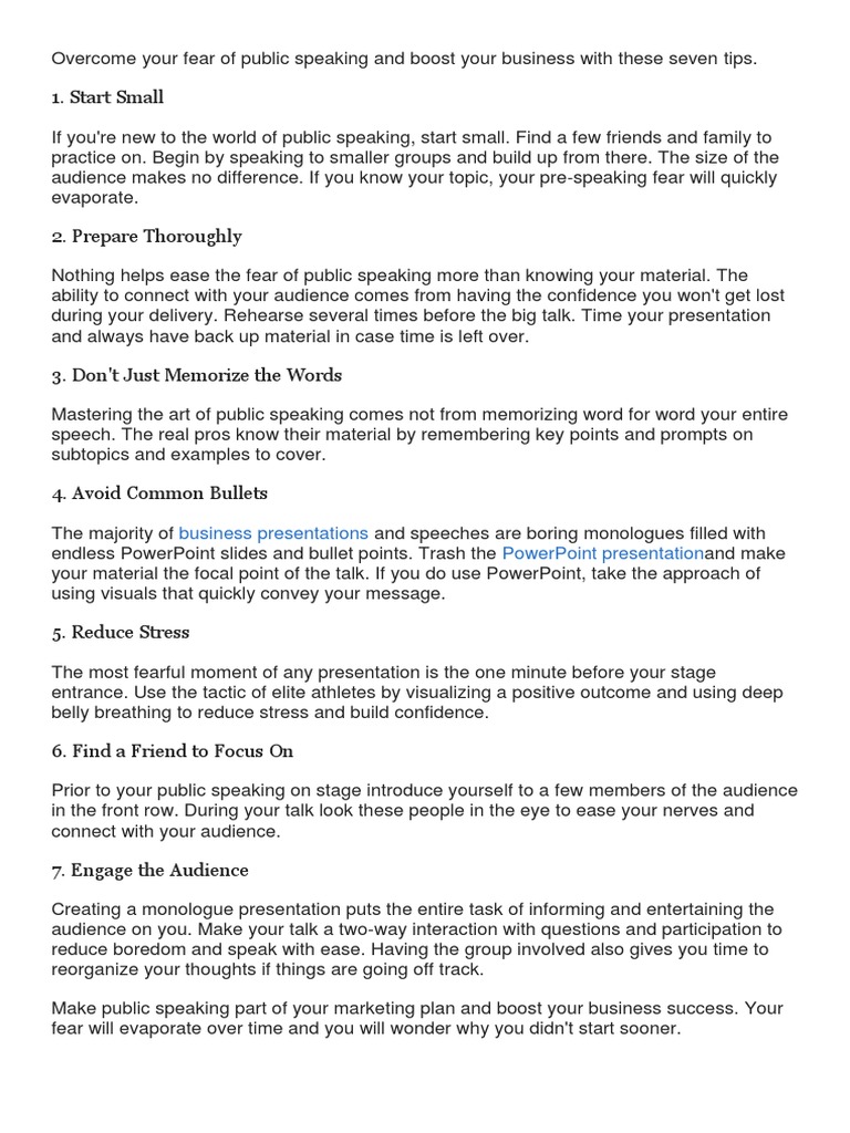 7 Tips to Conquer Public Speaking Fear | PDF | Career & Growth