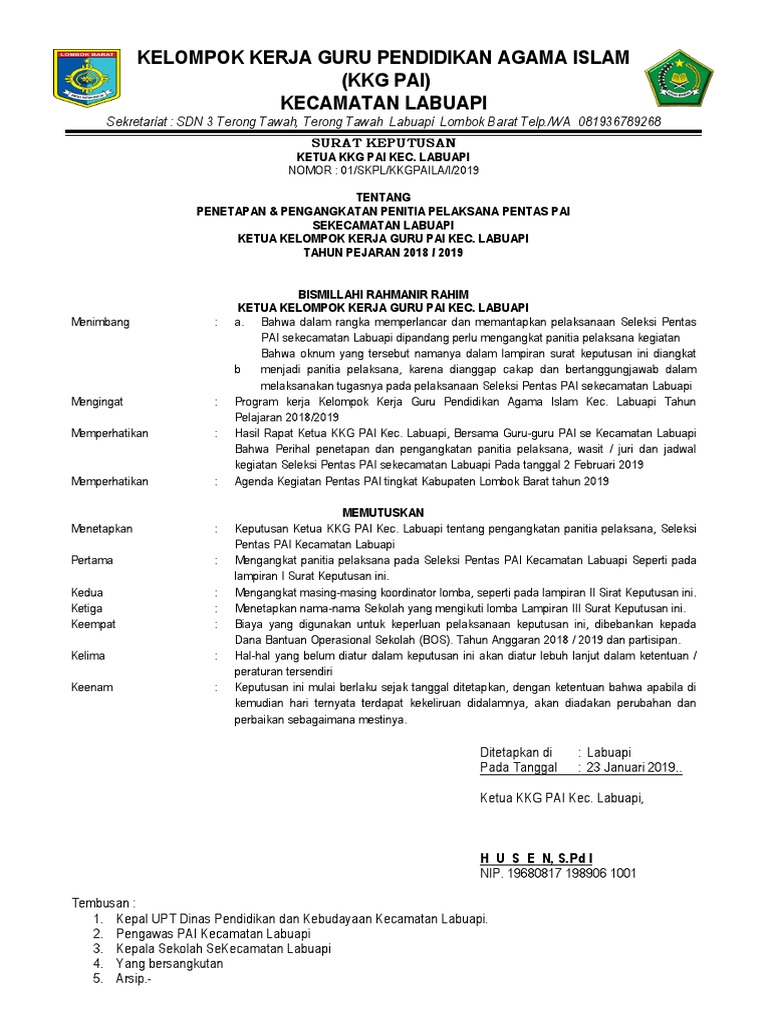 Contoh Sk Pentas Pai Terbaru 2019