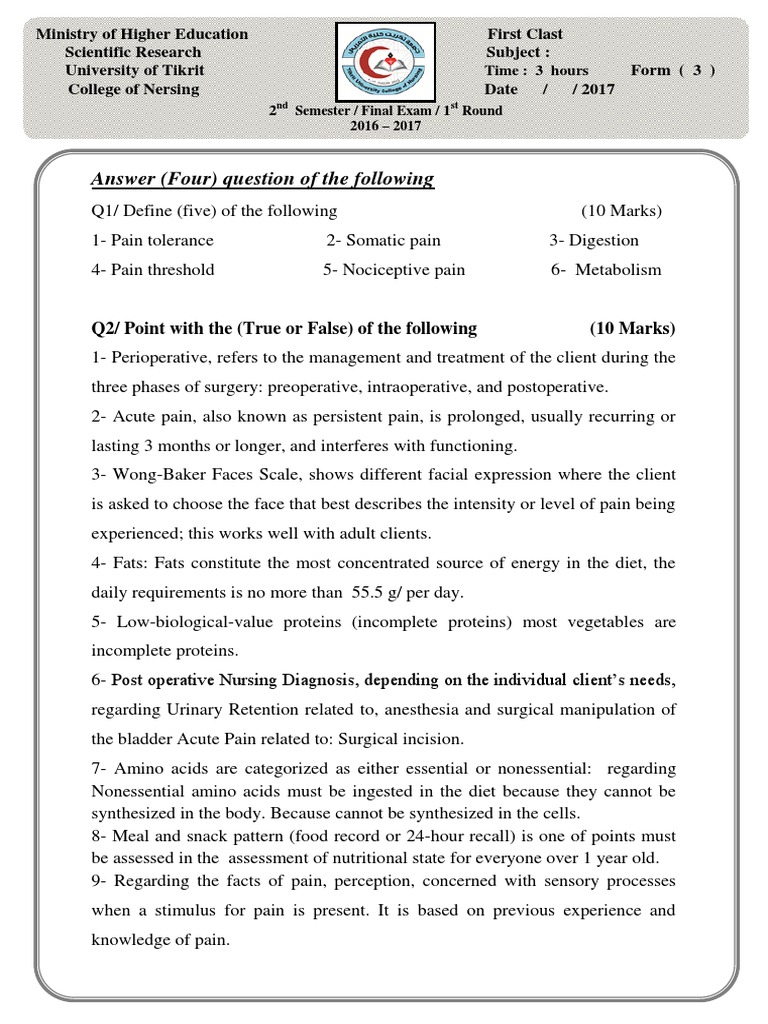 Answer (Four) Question of The Following PDF Peripheral Neuropathy
