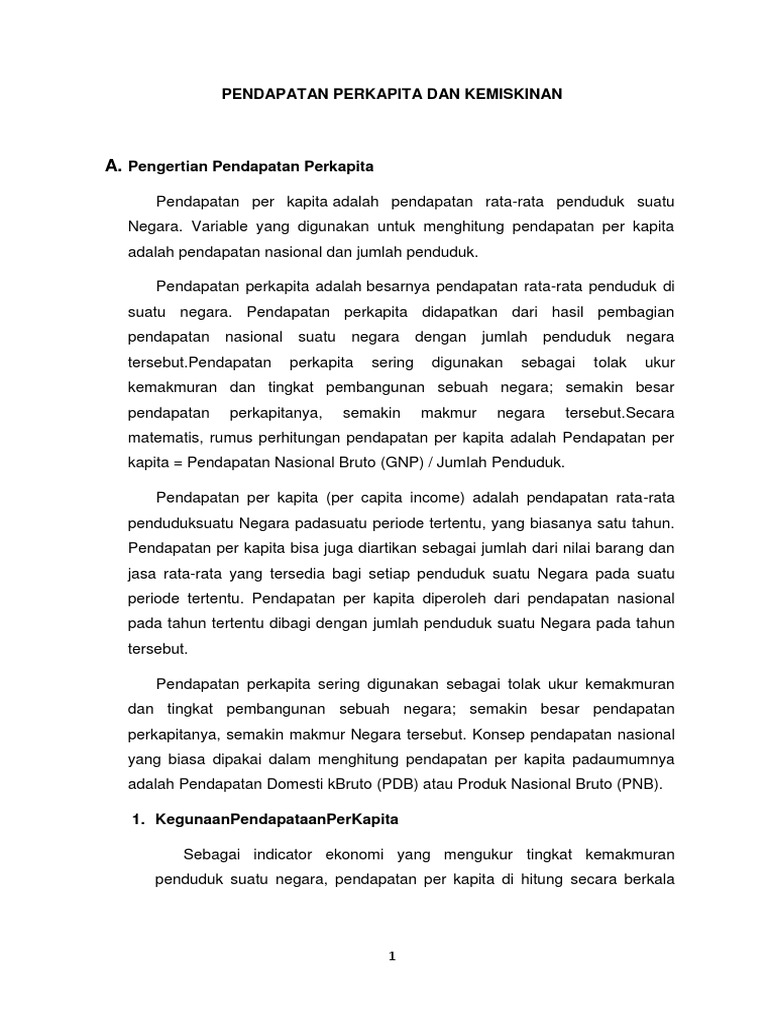 Pendapatan Perkapita Dan Kemiskinan 1111 Pdf