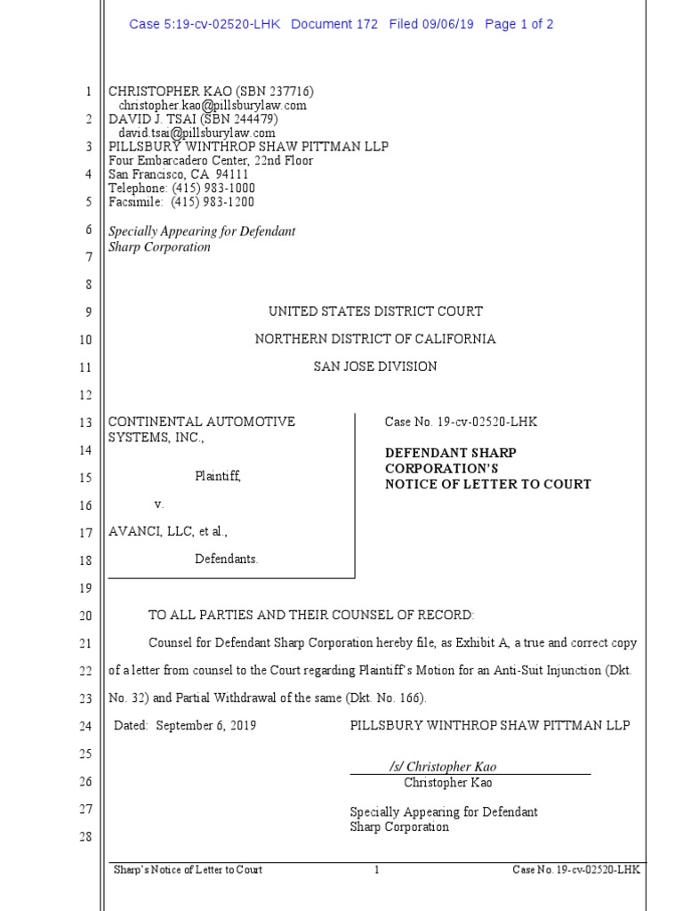 Sharp Corporation's Court Letter Notice | PDF | Service Of Process ...