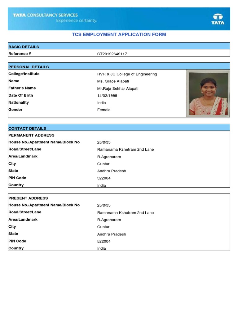 TCS Employment Application Form | PDF | Diploma | Common Law