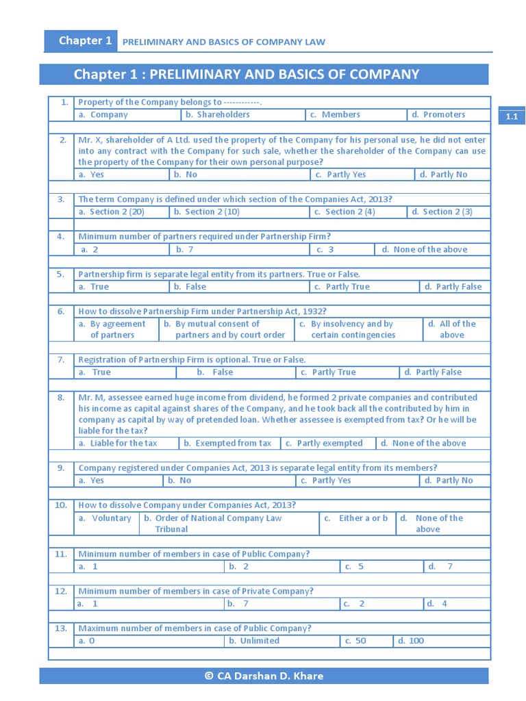 Ca Inter Law Mcqs By Darshan Khare Pdf Partnership Companies