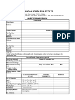 AQUADAX SOUTH ASIA PVT LTD Questionnaire Form