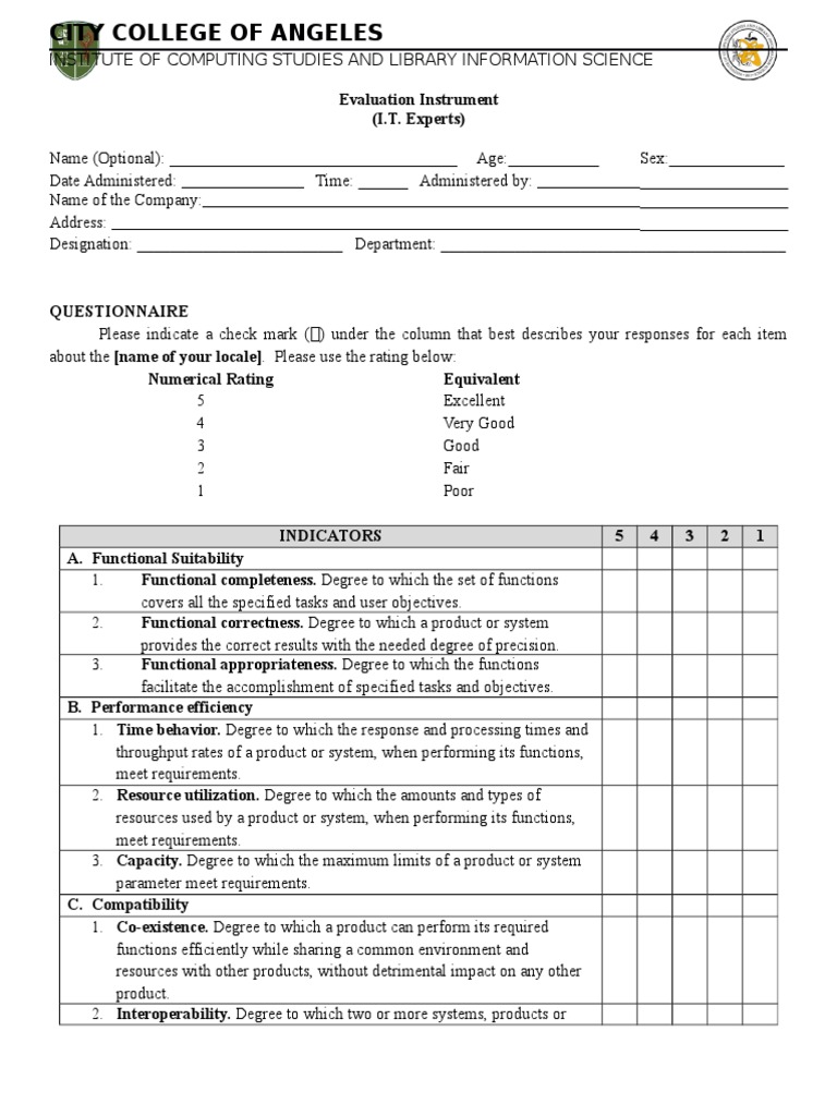 ISO 25010 Evaluation Questionnaire | PDF | Reliability Engineering ...