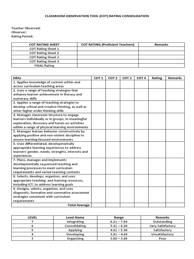 COT Consolidation Form