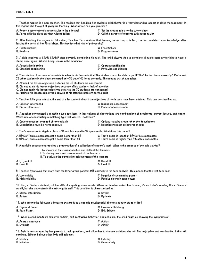 Prof Ed 1 Questions 1 | Teachers | Curriculum