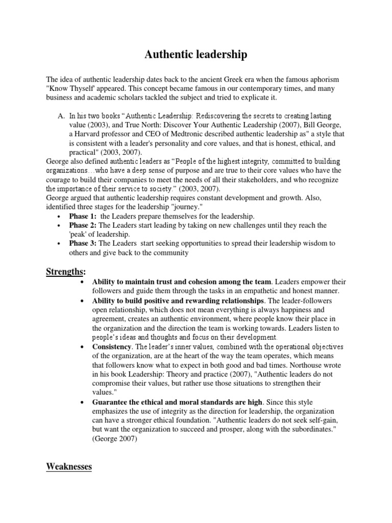 Strengths and Weaknesses of Authentic Leadership | PDF | Leadership ...