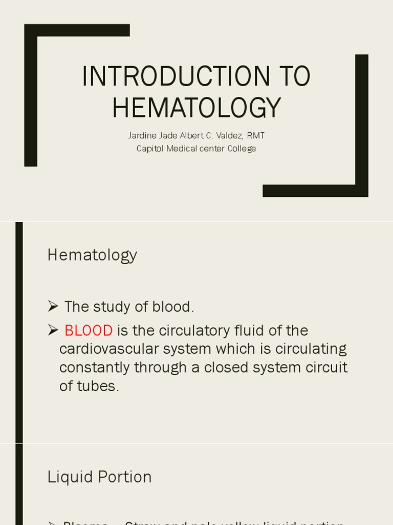 Introduction To Hematology PDF Platelet Blood