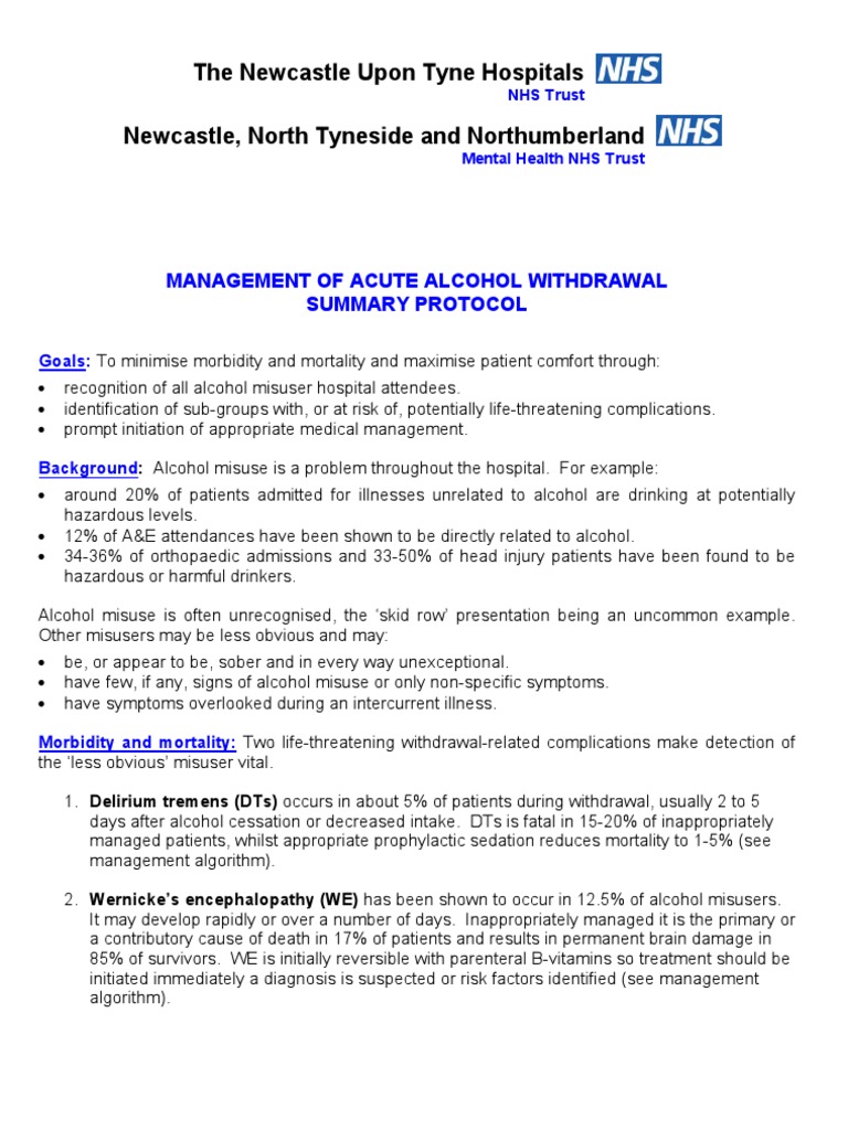 Alcohol Withdrawal Agorithm Alcoholism Human Diseases And