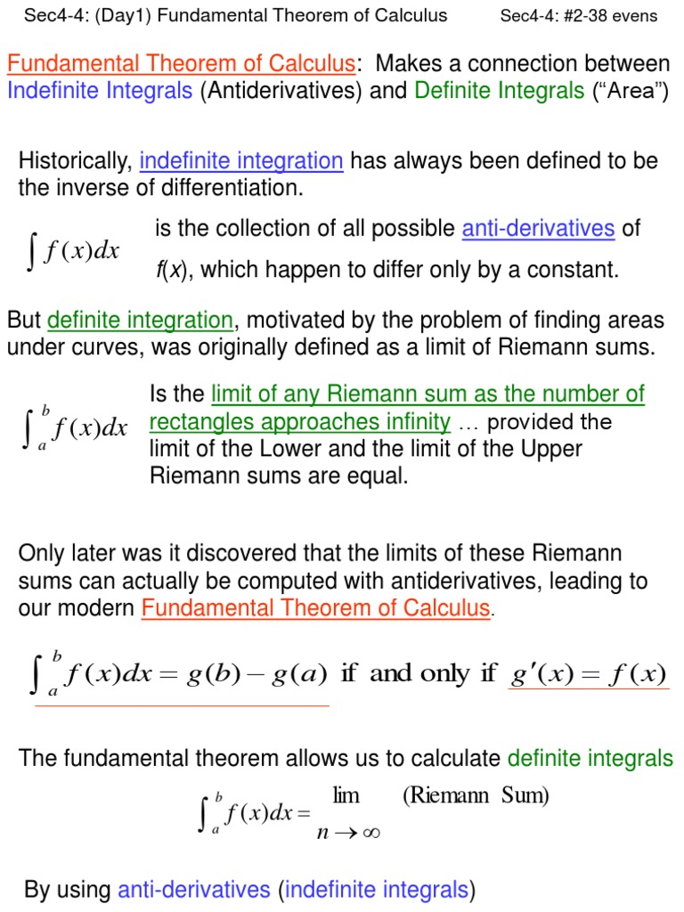 Extra Credit Proof Of Fundamental Theorem Integral Calculus