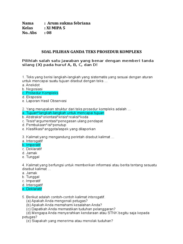 Kunci Jawaban - Teks Prosedur Kompleks-1 Pdf
