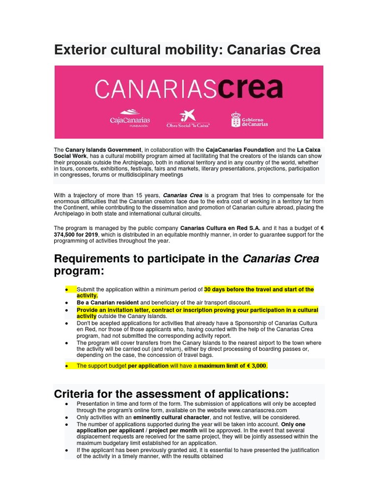 Canarias Crea: Cultural Mobility Program | PDF | Canary Islands |  Communication, image size:768x1024