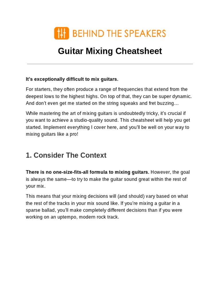 Guitar Mixing Cheatsheet | PDF | Guitars | Microphone