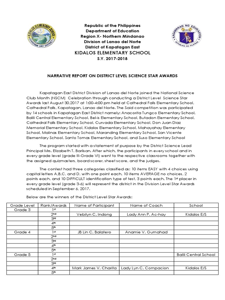 District Science Star Awards Report | PDF | Schools