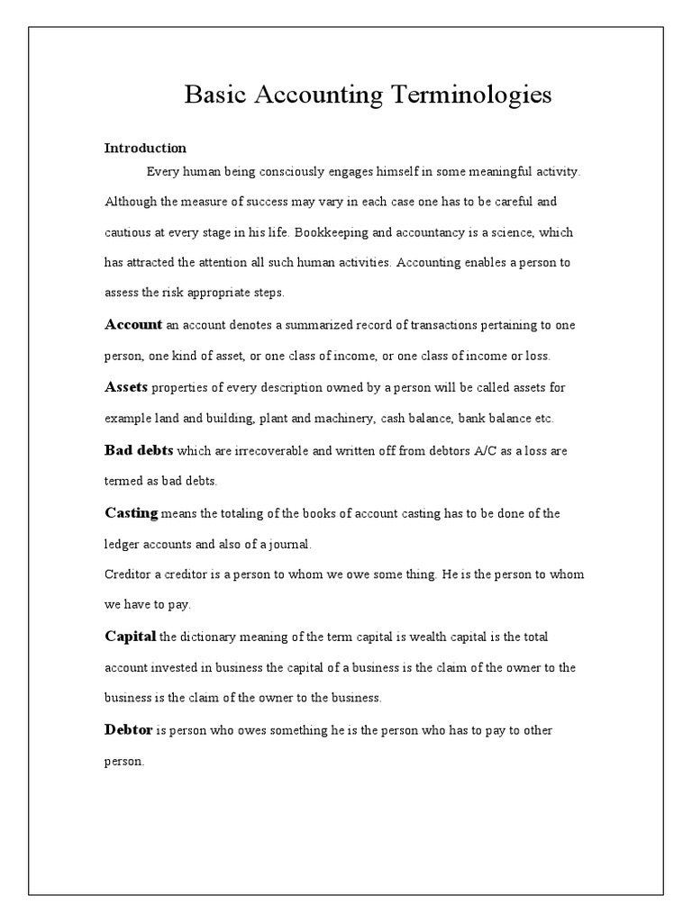 Basic Accounting Terminologies: Account | PDF | Debits And Credits ...