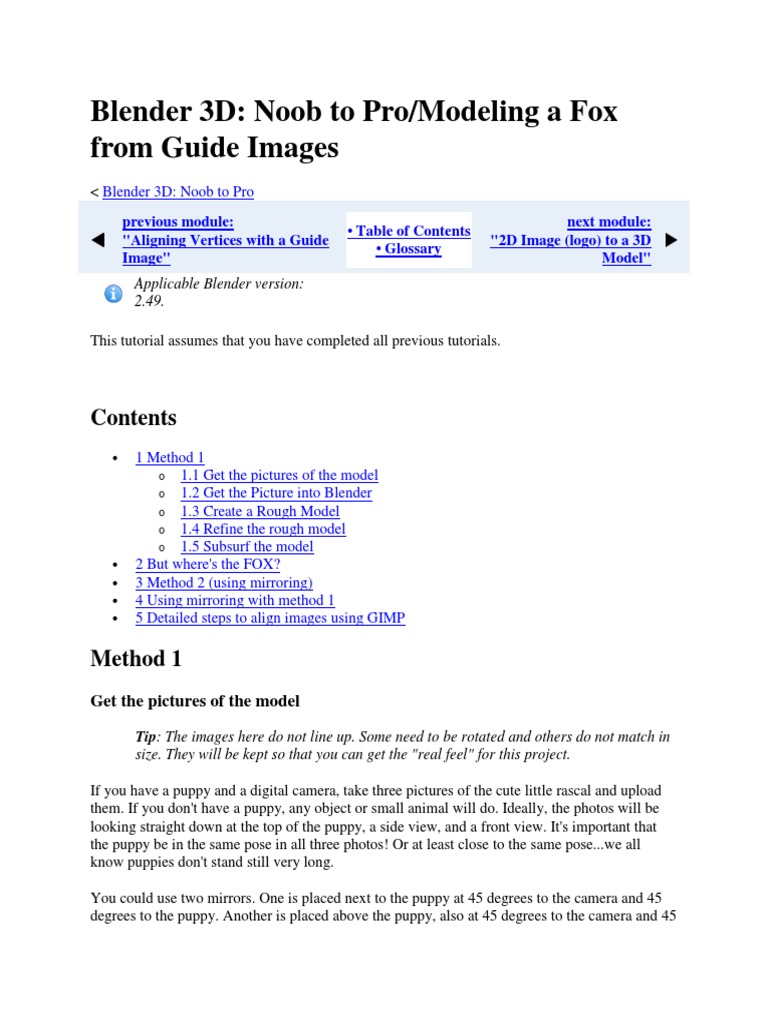 Blender 3D: Noob To Pro/Modeling A Fox From Guide Images | PDF | 3 D ...