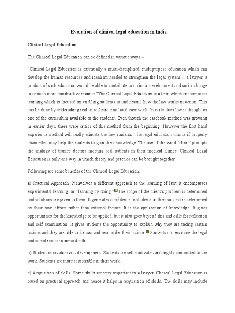 Evolution of Clinical Legal Education in India PDF Legal Education