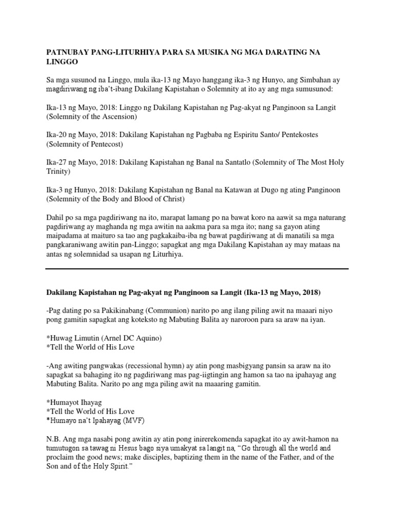 Liturgical Directives For Fiesta | PDF
