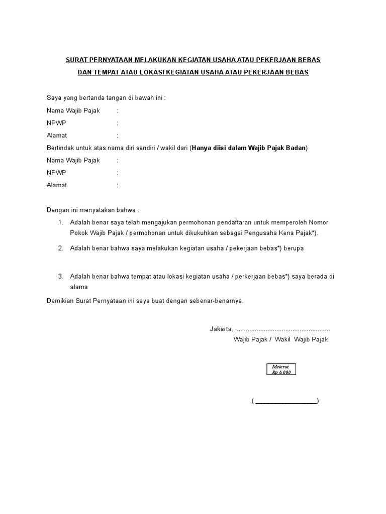 Surat Pernyataan Kegiatan Usaha Pdf