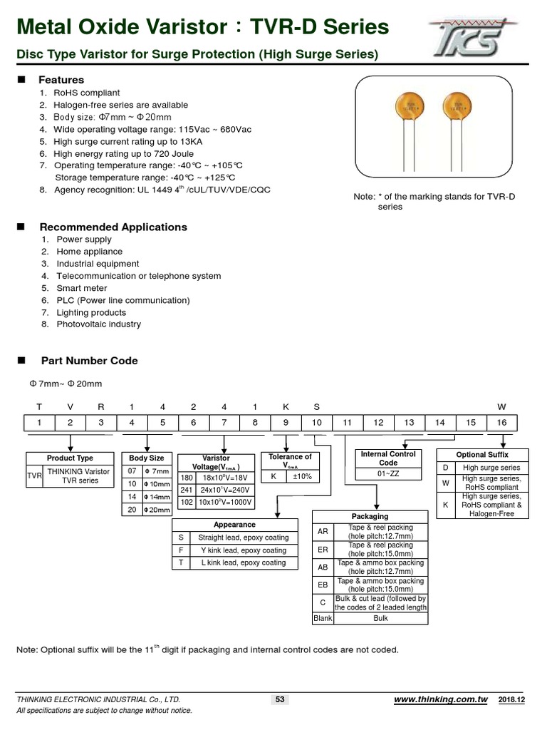 TVR-D Series Varistors Overview | PDF | Electricity | Equipment