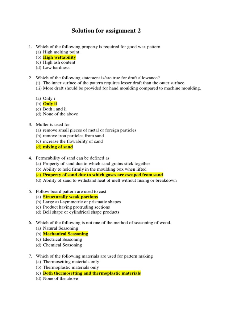 Solution For Assignment 2 | PDF | Casting (Metalworking) | Sand