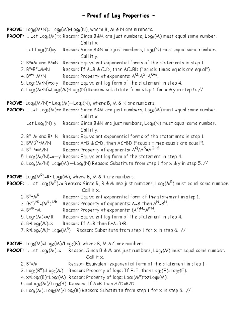 Proof of Log Properties | PDF | Mathematical Objects | Teaching Mathematics