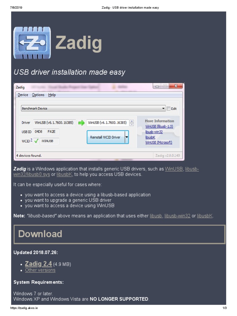 Zadig 2.4 USB Driver Installation Made Easy PDF Microsoft Windows Device Driver