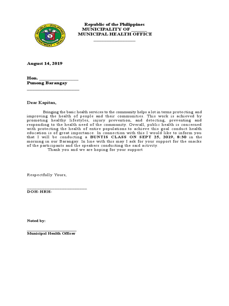 Republic of The Philippines Municipality of - Municipal Health Office | PDF