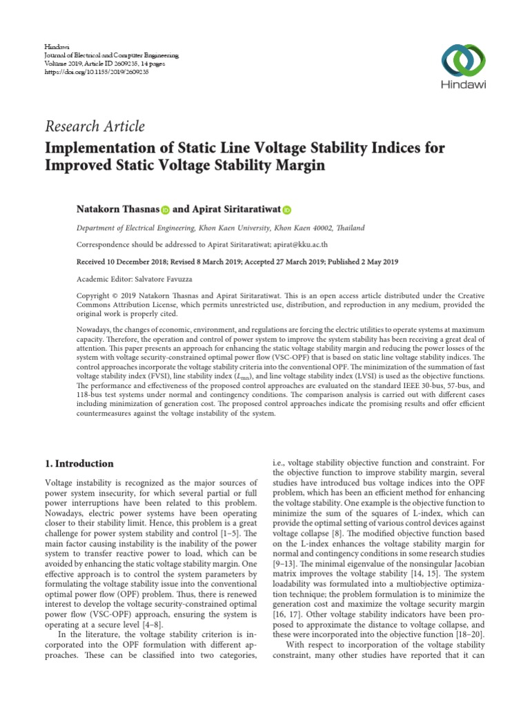 Research Article: Implementation of Static Line Voltage Stability ...
