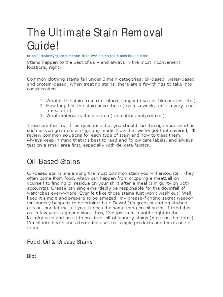 Stain Removal Guide PDF Laundry Washing Machine