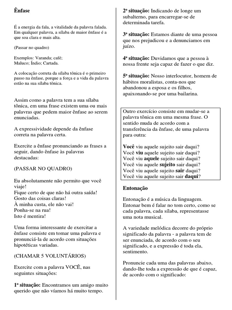 Exercícios em Enfase de Frases e Textos | PDF | Palavra | Assunto ...