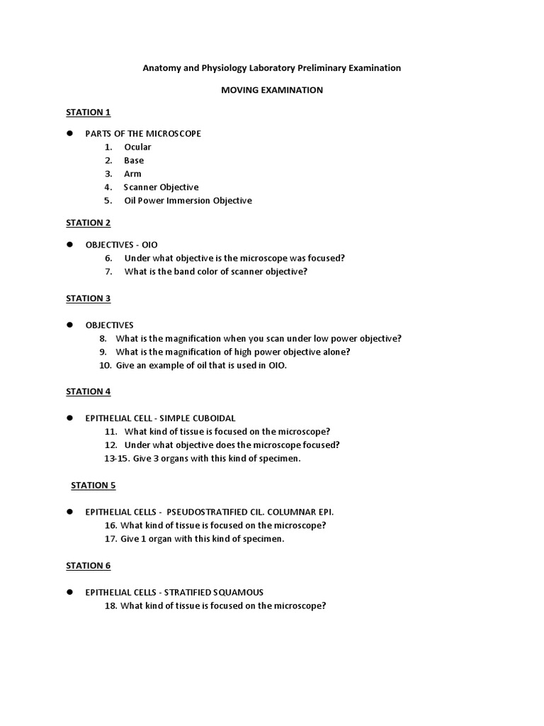 Anatomy and Physiology Laboratory Preliminary Examination | PDF