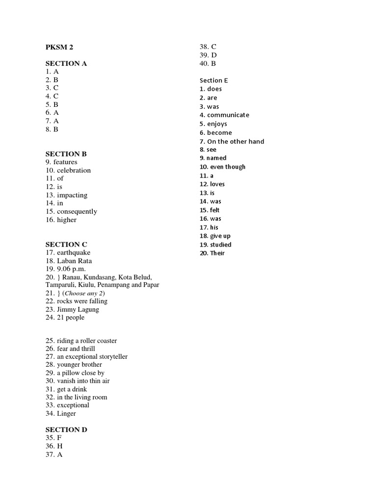PKSM 2 Answer Key | PDF