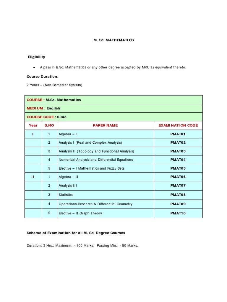 M.Sc. Mathematics Course Details | PDF