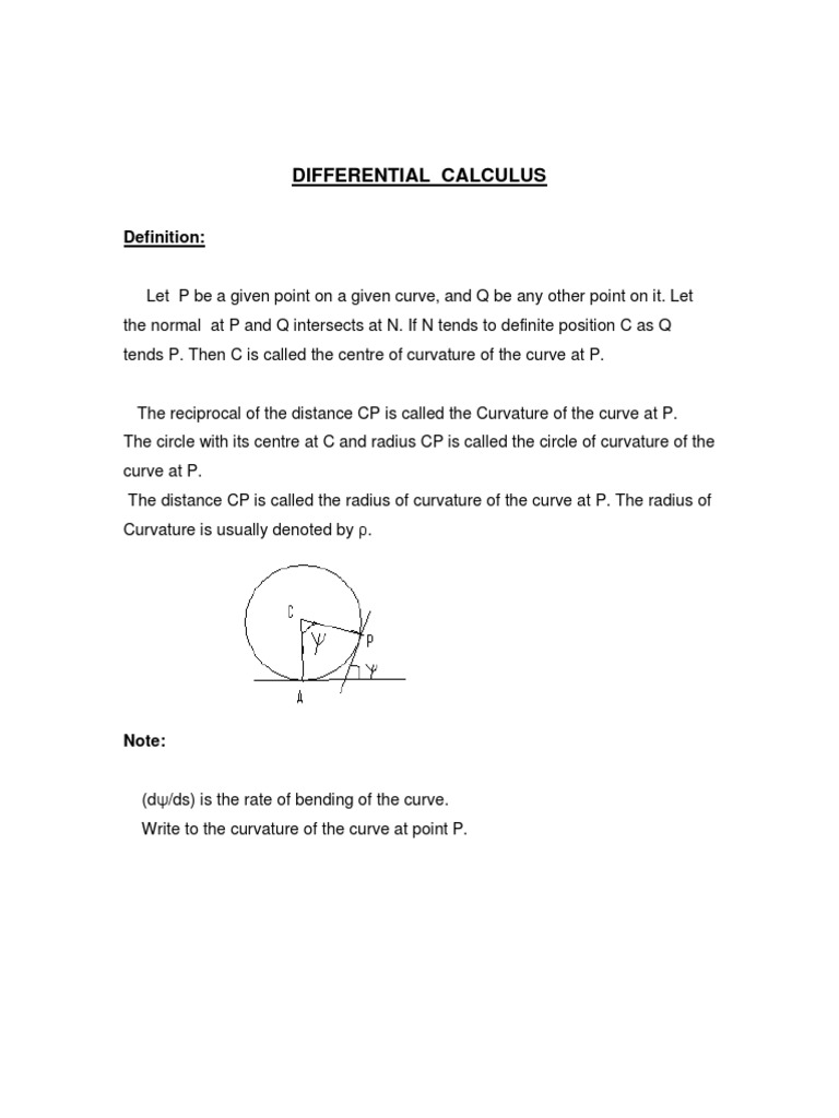 Radius of Curvature in Differential Calculus | PDF | Curvature | Circle