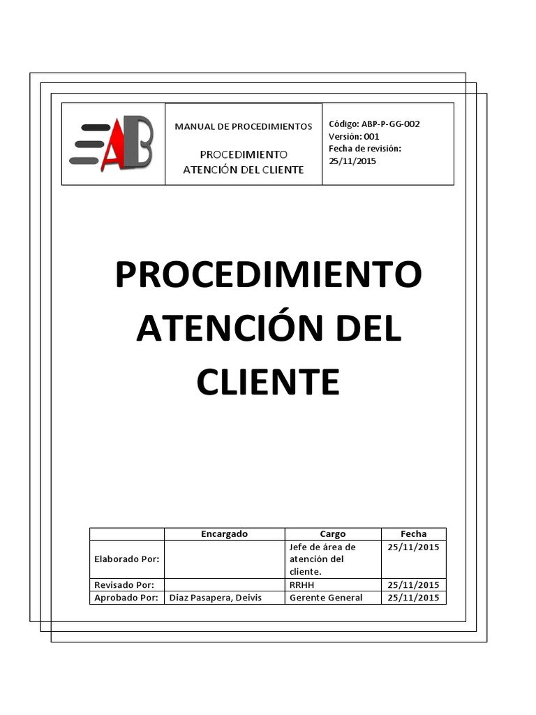 Manual de Procedimientos de Atención al Cliente | PDF | Cliente ...