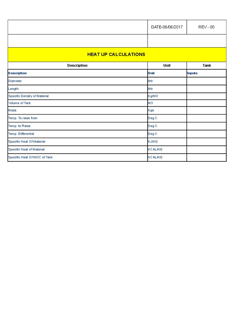 Heat Up Calculations for Tanks | PDF | Technology & Engineering