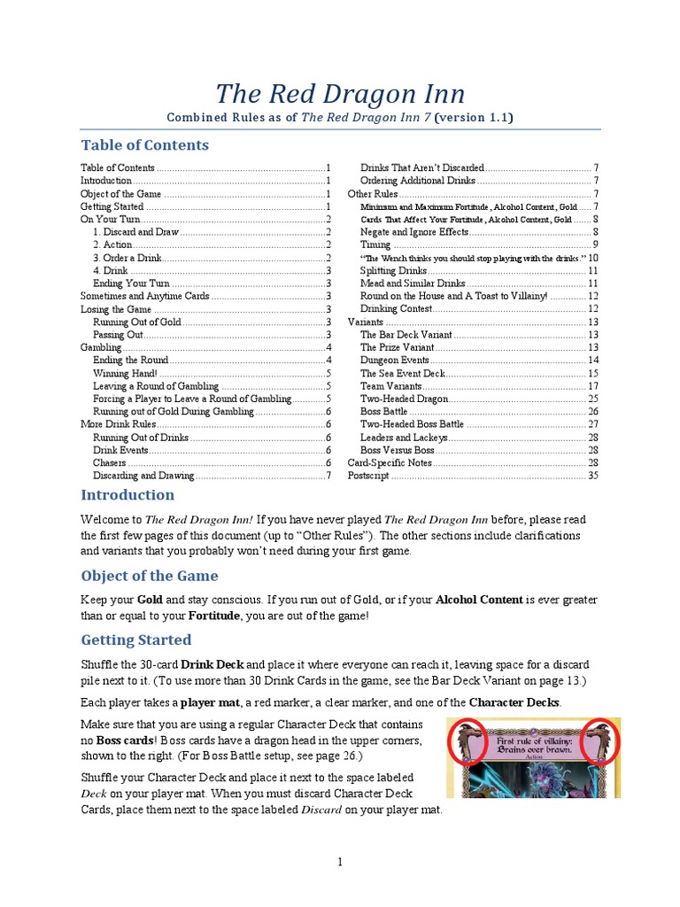 Red Dragon Inn Combined Rules As of RDI 7 V 1.1 PDF | PDF | Alcoholic ...