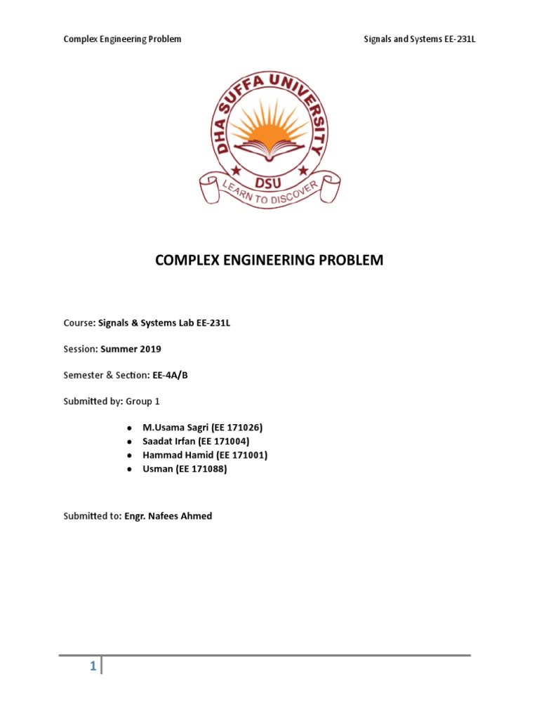 Complex Engineering Problem Signals and Systems EE-231L | PDF | Fourier ...