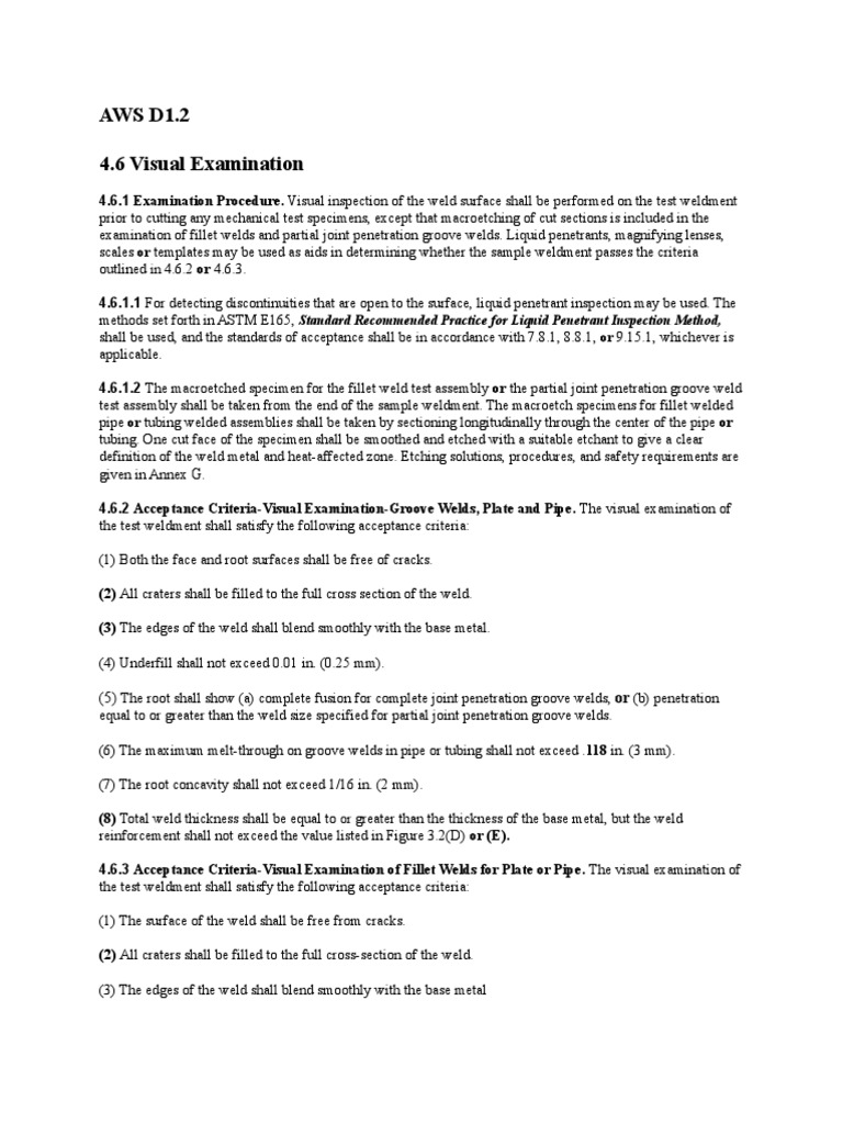 AWS D1.2 Visual Inspection Criteria | PDF | Welding | Construction