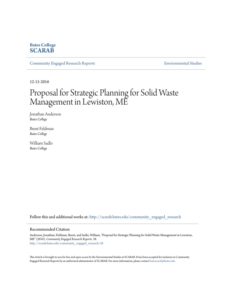 Proposal For Strategic Planning For Solid Waste Management in Lewiston
