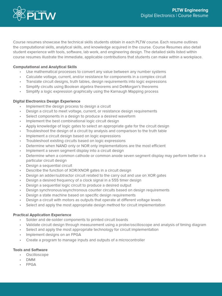 Digital Electronics Course Resume PDF Electronic Circuits Digital