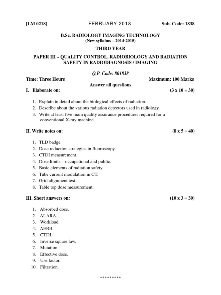 Quality Control, Radiation Safety and Radiobiology in Diagnostic
