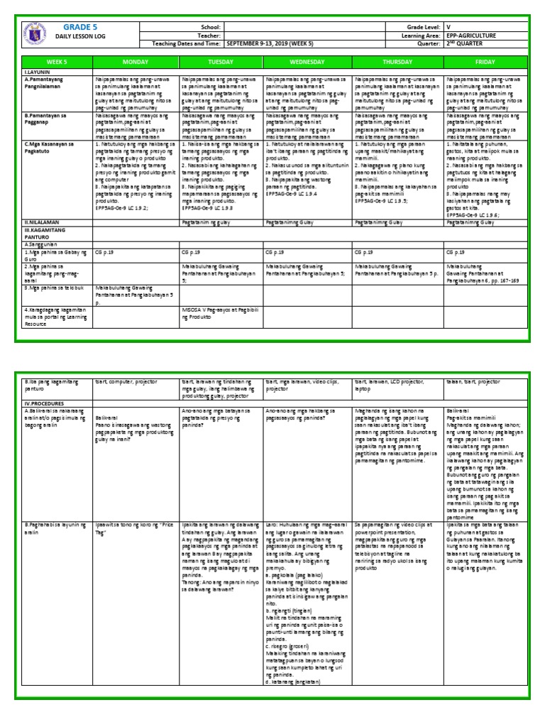 DLL G5 Q2 WEEK 5 ALL SUBJECTS (Ftcabio) | PDF