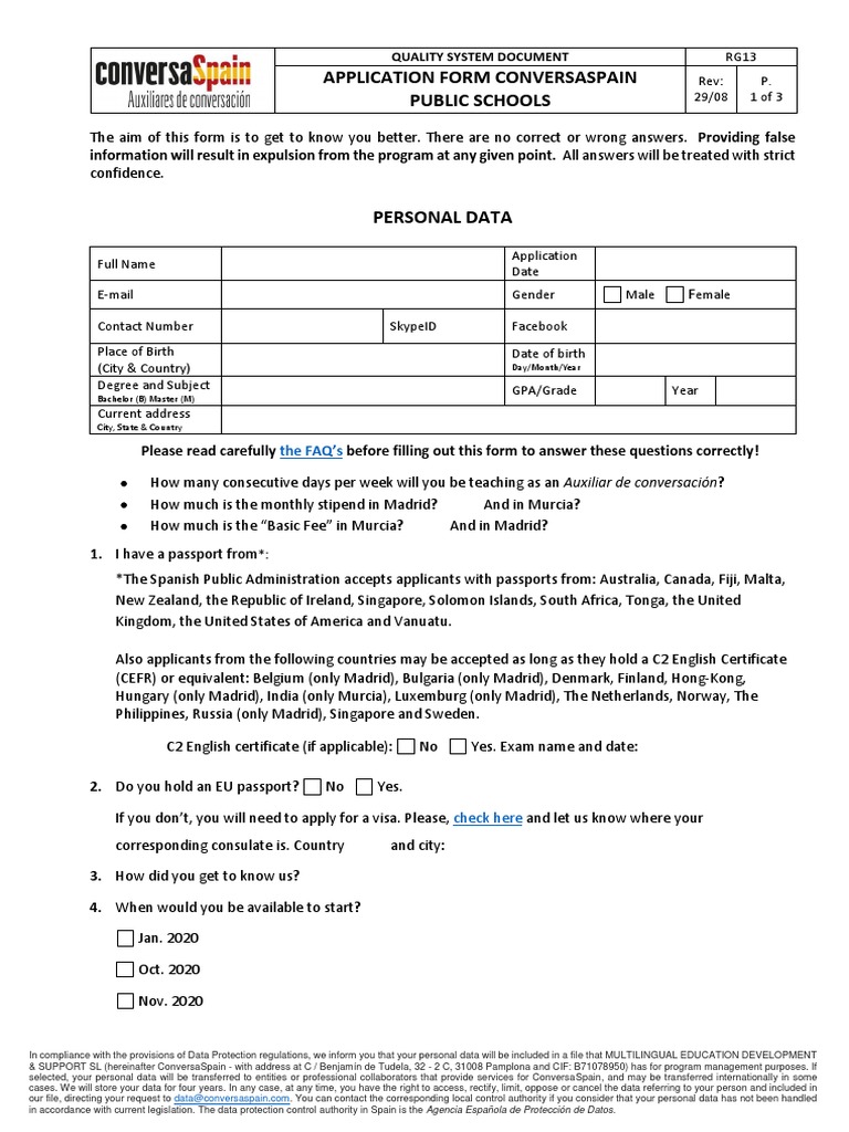 ConversaSpain Application Form Guide | PDF | Information Privacy ...