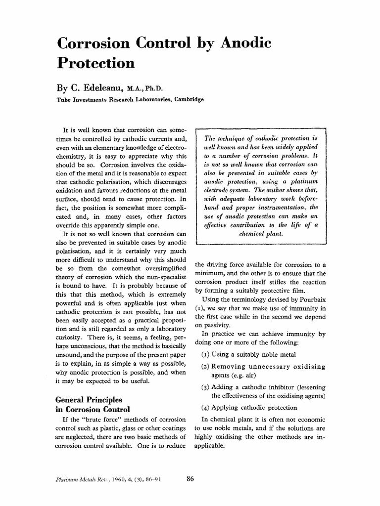 Corrosion Control by Anodic Protection | PDF | Corrosion | Anode