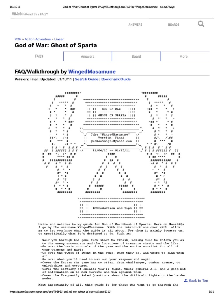 God of War: Ghost of Sparta manual for the PSP : Sony : Free