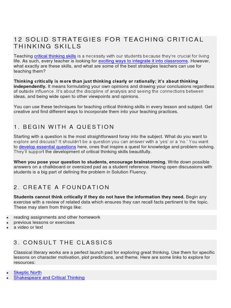 Strategies For Teaching | Download Free PDF | Critical Thinking | Thought